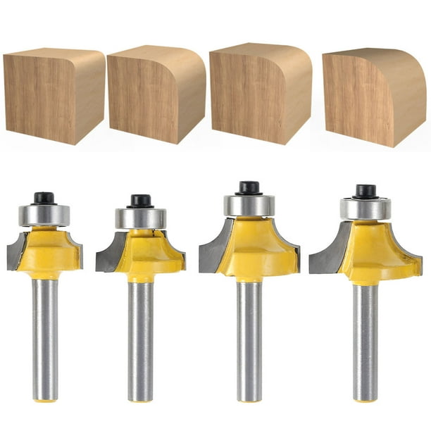 4pcs/set 1/4Inch Shank Round Over Bead Edge Forming Router Bit 1/2 3/8 1/4 1/8